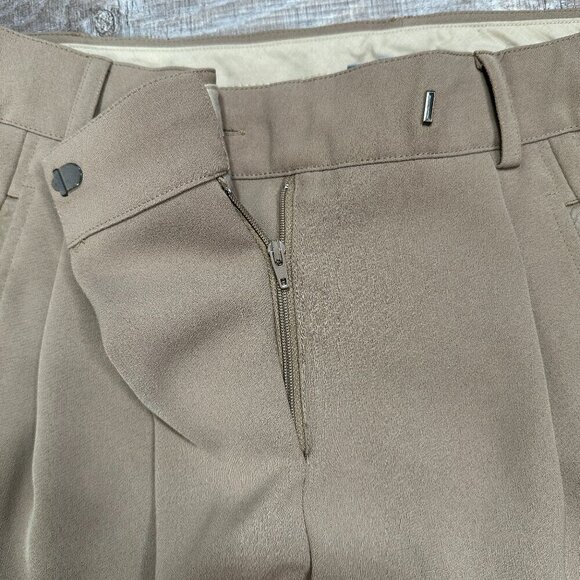 VINCE. Women's Size 6 Asymmetric Harem Trousers Leather Trim Brown Taupe - Picture 9 of 16
